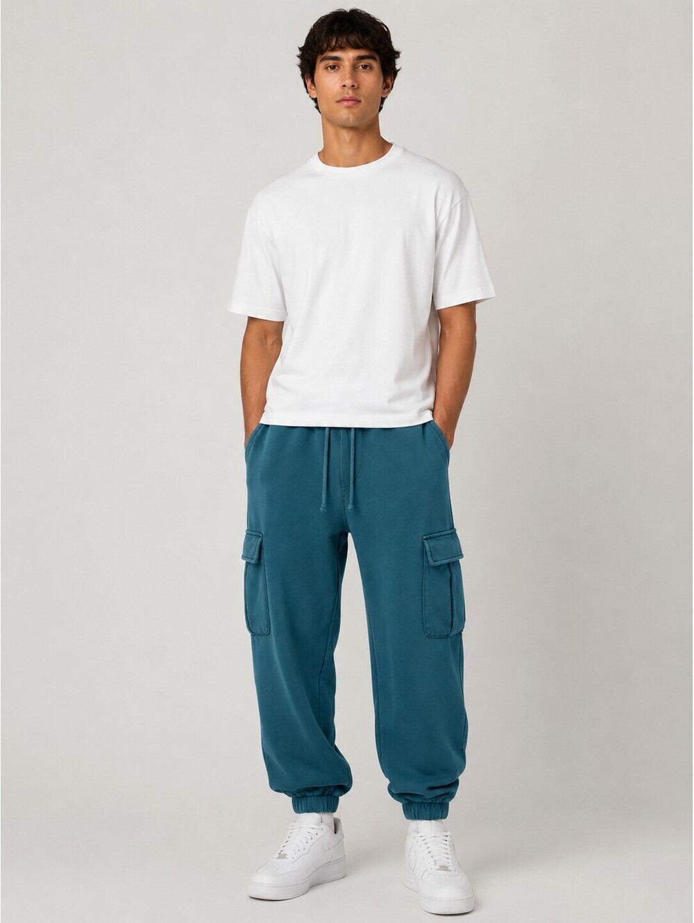 ASOS DESIGN Teal Cotton Cargo Jogger Sweatpants Men's XL Drawstring Utility